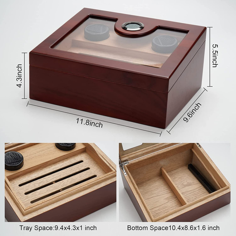 Humidor Cigar Box Top Display, Cigar Humidor with 3 Humidifiers