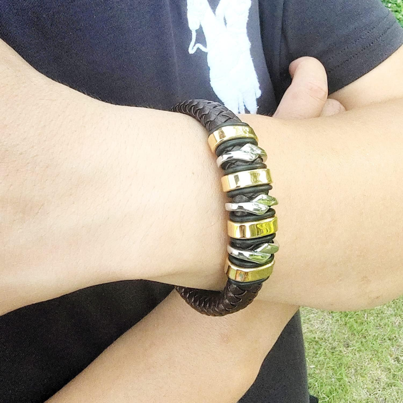 Genuine Leather Bracelet for Men's Braided Cuff Wristband  