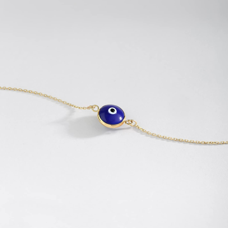 14K Solid Gold Evil Eye Bracelet for Women, Evil Eye Adjustable 6" to 7"