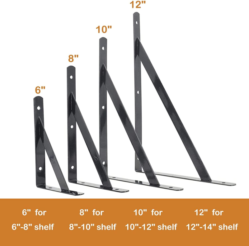 10 Inch Shelf Brackets, 6 Pack Heavy Duty with Screws ( Black)