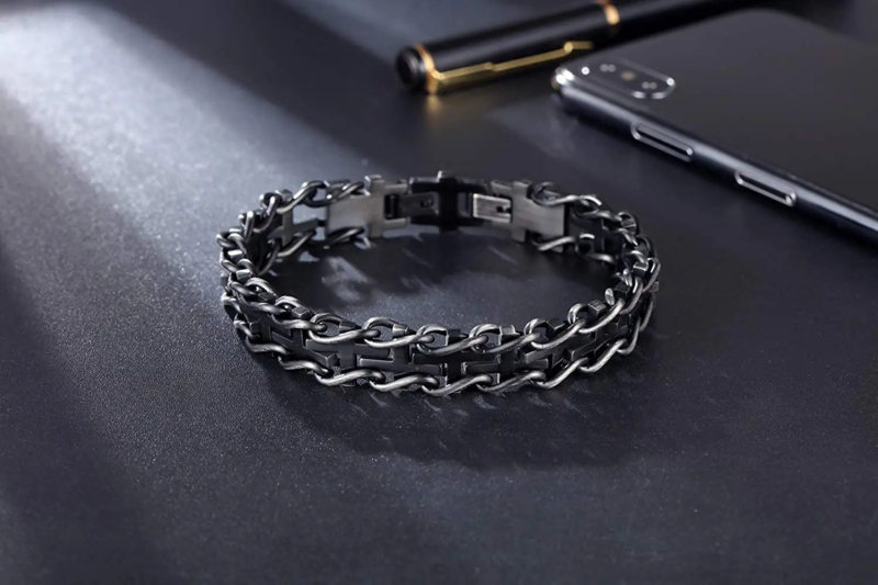 Men's Stainless Steel Bracelet Link Chain Motorcycle Wristband  