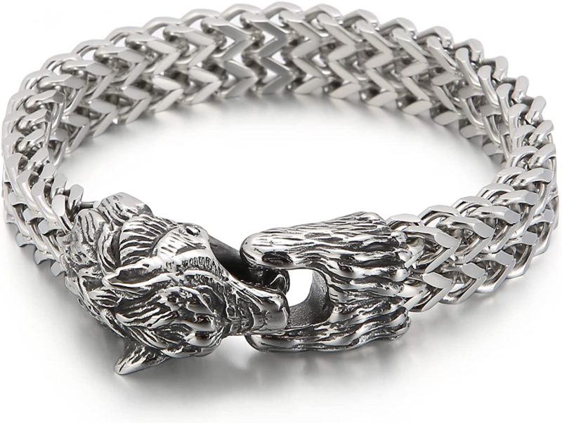 Dragon/Wolf Head Men's Bracelet, Stainless Steel,  Cool Viking Jewelry