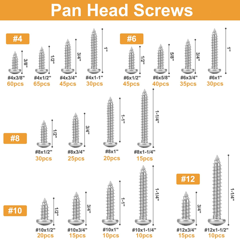 510Pcs Stainless Steel Wood Screws Assortment Kit, 4#6#8#10#12 Phillips Pan Head