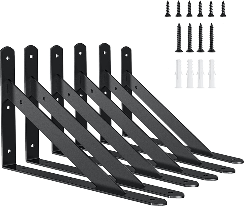 10 Inch Shelf Brackets, 6 Pack Heavy Duty with Screws ( Black)