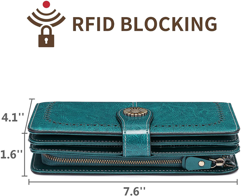 Women's Leather Credit Card Holder with RFID Blocking Large Capacity Wristlet