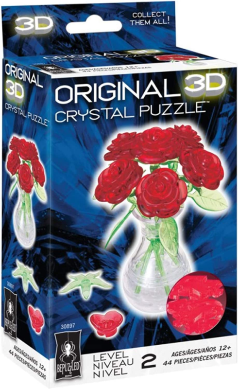 Bepuzzled Original 3D Crystal Jigsaw Puzzle - Red Roses, Brain Teaser 