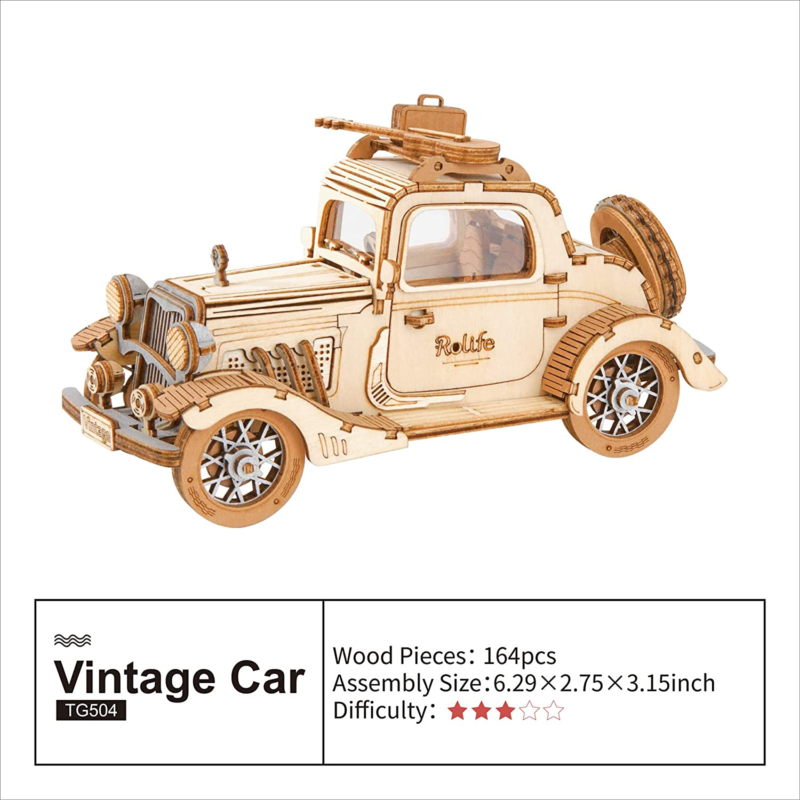 3D Wooden Puzzle Retro Car Model - (Vintage Car)