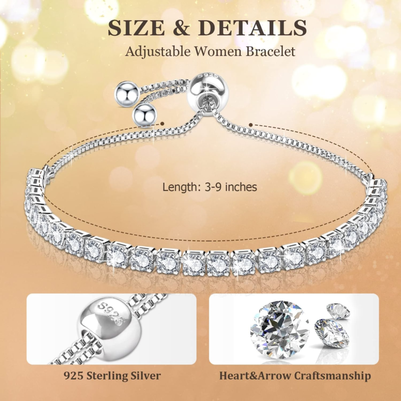 Tennis Bracelet with Sparkling 5A Cubic Zirconia Adjustable