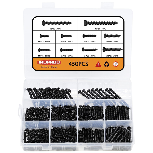 450 Pcs M3 M4 M5 Black Wood Screws Assortment Kit,High Hardness Carbon Steel Sel