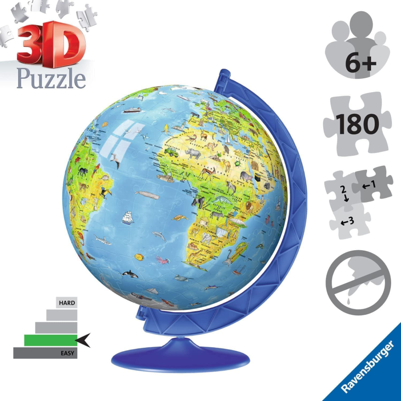 Children's World Globe 180 Piece 3D Jigsaw Puzzle for Kids and Adults 