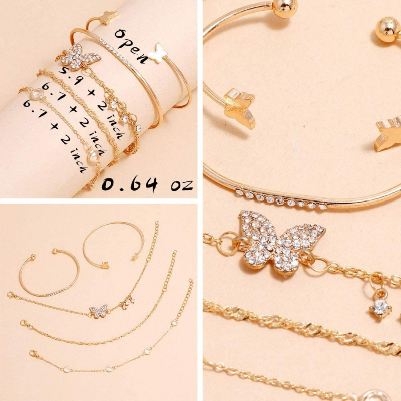 6 PACK (24 PCS) Boho Gold Chain Bracelets Set for Women Girls, 14K Gold Plated M
