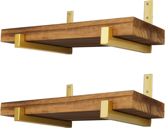 Gold Color Shelf Brackets 4 Pcs Heavy Duty Wall Mounted with Lip Floating 8 Inch