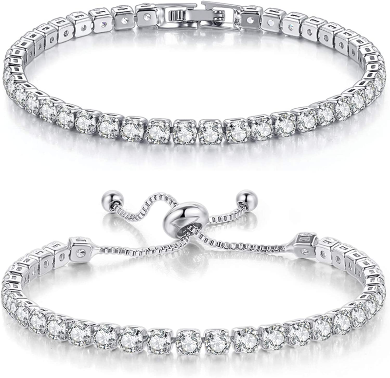 2 Pcs Tennis Bracelets for Women 14K Gold Plated AAA+ Cubic Zirconia 