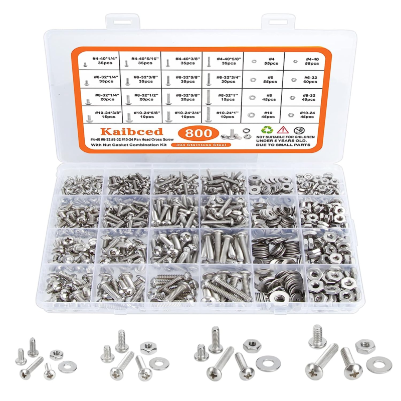 800Pcs Screw and Bolts Assortment Kit, 4-40#6-32#8-32#10-24 Phillips Pan Head 