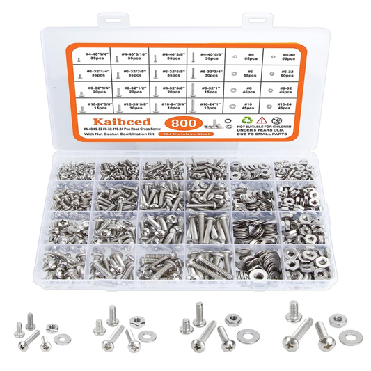 800Pcs Screw and Bolts Assortment Kit, 4-40#6-32#8-32#10-24 Phillips Pan Head 