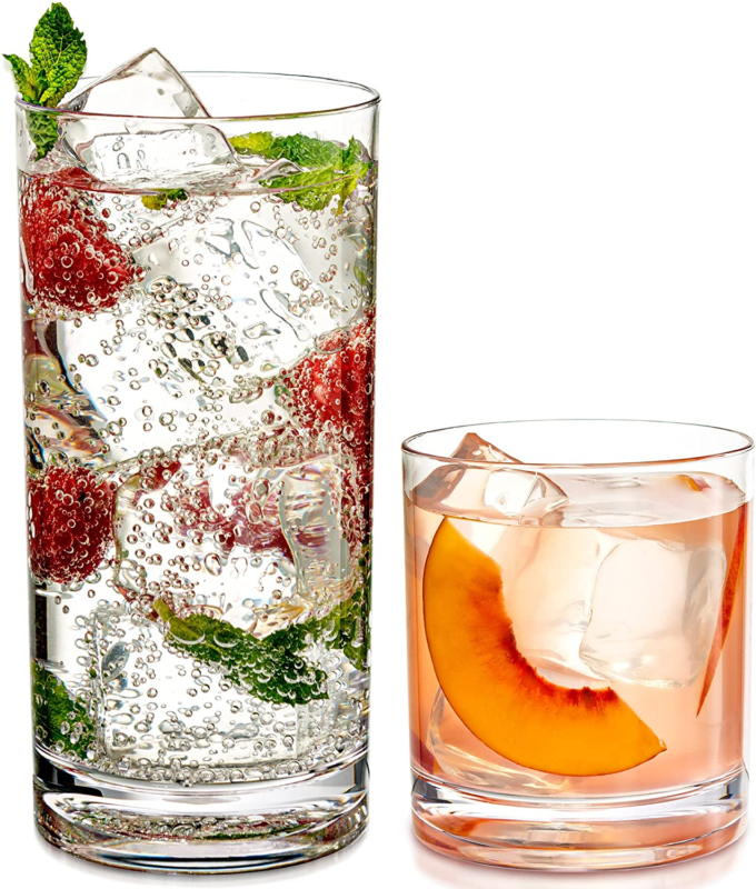 Elegant Acrylic Drinking Glasses [Set of 16] Attractive Clear Plastic Tumblers 