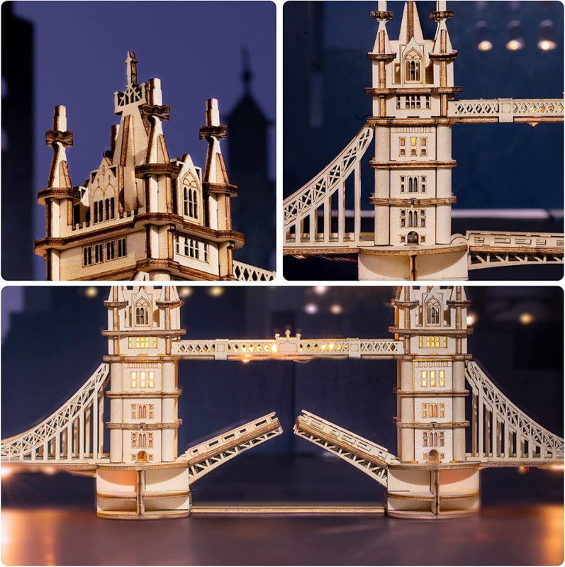 3D Puzzle for Adults, Wooden Tower Bridge Craft Kit with LED