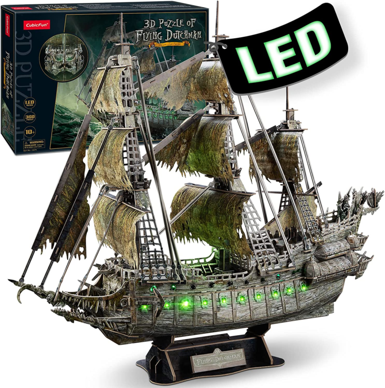 3D Puzzle for Adults, 360 Pieces Pirate Ship, Lighting Ghost Ship 