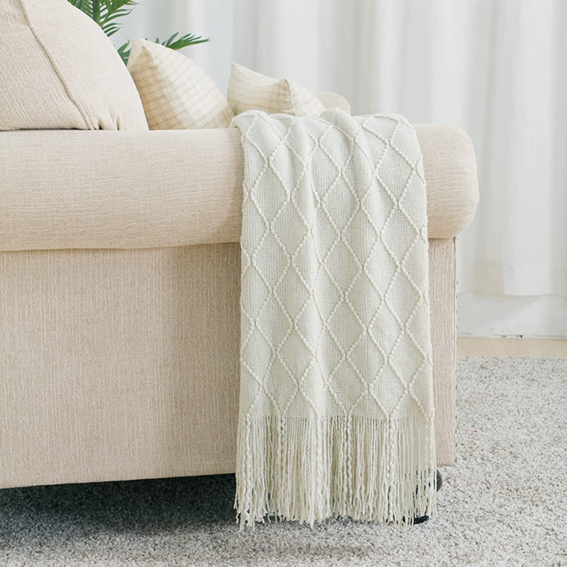 Throw Blanket-50 X60 Beige, Textured Solid Soft Sofathrow 